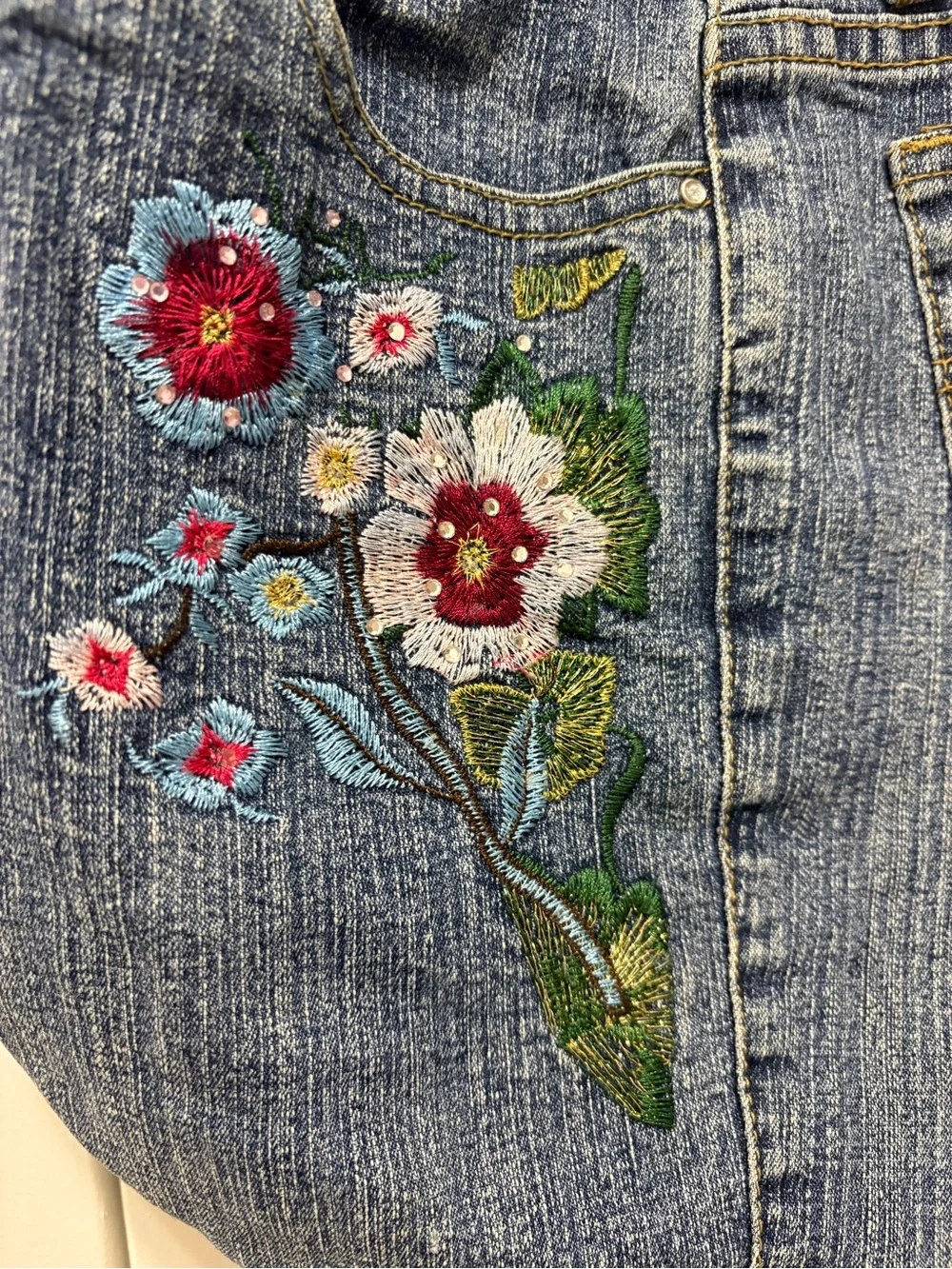 Arizona Jean Company Denim Hobo Bag with Floral Embroidery - Blue